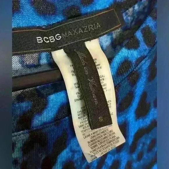 BCBG Max Azria Blue Animal Print Mesh Long Sleeve Top EUC - Picture 5 of 5